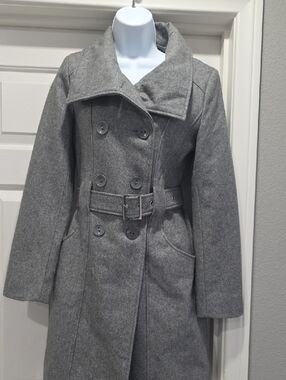 Guess Women's Gray Double-Breasted Belted Trench Coat